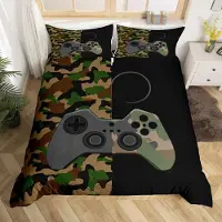 Homewish Bettwäsche Set 220x240 cm Tarnung Gamepad Videospiele Army Grün Mikrofaser 2-teilig