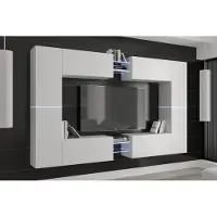 Furnitech Wohnwand Wohnzimmer | Wohnzimmer Möbel mit LED RGB - 16 Farben | Hängend Wohnwand Modern | Wohnzimmer Schrankwand mit Regale und TV Schrank (C20N-21W-M4-1A)
