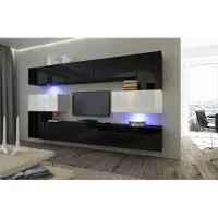 Furnitech Wohnwand Wohnzimmer - Wohnzimmer Möbel mit LED Weiß - Hängend Wohnwand Modern - Regale und TV Schrank (Albania AN3-17BW-HG24 1B)