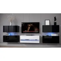 Furnitech Wohnwand Wohnzimmer - Wohnzimmer Möbel mit LED Blau - Hängend Wohnwand Modern Schrankwand mit Regale und TV Schrank (Dolly EX3-20BW-HG6)