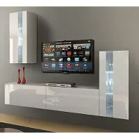 Furnitech Wohnwand Wohnzimmer - Wohnzimmer Möbel mit LED Weiß - Hängend Wohnwand Modern mit Regale und TV Schrank (Future 47/HG/W/2 1B)