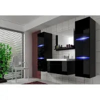 Furnitech Luna II 80 Badezimmer Bademöbel Badeschränke Spiegel Set (LED blau, Schwarz)