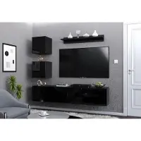 Furnitech Wohnwand M30 Pura 182 cm Schwarz Hochglanz, Schwarz Matt, TV Schrank mit Push-to-Open M30-25HG-B1
