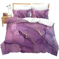 Homewish Bettwäsche-Set 3-teilig 200x200 cm Marmor-Muster Lila Gold Glitzer Mikrofaser