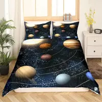 Homewish Bettwäscheset 3D-Druck Universum Sternenklarer Himmel Nebel Planet Weltraum 200x200 cm 2 Kissenbezüge 80x80 cm Mikrofaser