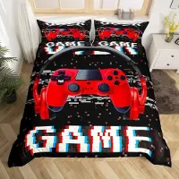 Homewish Bettwäsche-Set 3D Gamer Controller 135x200 cm Rot Schwarz Mikrofaser 2-teilig