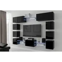 Furnitech Wohnwand Wohnzimmer | Wohnzimmer Möbel mit LED RGB - 16 Farben | Hängend Wohnwand Modern | Wohnzimmer Schrankwand mit Regale und TV Schrank (Future C80N-21B-HG1)