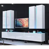 Furnitech Wohnwand Wohnzimmer - Hängend Wohnwand Modern - Regale und TV Schrank - Wohnzimmer Möbel ohne LED (Venus AN39-18HG-W2 GS4 Weiß mit Füßen)