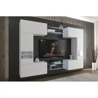 Furnitech Wohnwand Wohnzimmer - Wohnzimmer Möbel mit LED RGB - 16 Farben - Hängend Wohnwand Modern - Regale und TV Schrank (C29N-21W-M3-1B)