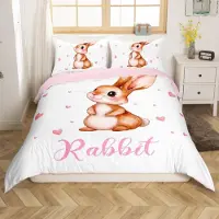 Loussiesd Kinder Bettwäsche Set 200x200cm Rosa Weiß Mädchen Tiere Druck Bettbezug mit Reißverschluss Mikrofaser 2 Kissenbezüge 80x80cm