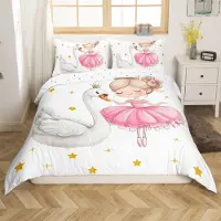 Loussiesd Bettwäsche Set 135x200cm Rosa Weiß Schwan Druck Mikrofaser mit Reißverschluss und 1 Kissenbezug 80x80cm