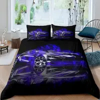 Loussiesd Bettwäsche Set 200x200cm Rennsportwagen Motiv Kinder Jungen Männer Blau Mehrfarbig Microfaser