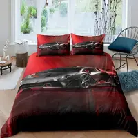 Loussiesd Bettwäsche Set 135x200cm Kinder Jungen Männer Sportwagen Rot Schwarz Mikrofaser 3D Druck