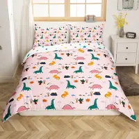 Loussiesd Bettwäsche Set 200x200cm Rosa Kinder Dinos 2 Kissenbezüge 80x80cm Mikrofaser