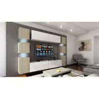 Furnitech Wohnwand Wohnzimmer | Wohnzimmer Möbel mit LED RGB - 16 Farben | Hängend Wohnwand Modern | Wohnzimmer Schrankwand mit Regale und TV Schrank (Future 14_HGM_WS_17 1A | 256 cm)
