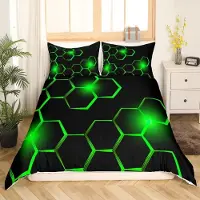 Loussiesd Bettwäsche-Set 200x200 cm Geometrisch Schwarz Grün 3D Druck Super Mikrofaser