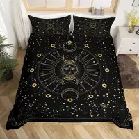 Loussiesd Bettwäsche-Set Sonne Mond Sterne 200x200cm Mehrfarbig Mikrofaser 2 Kissenbezüge