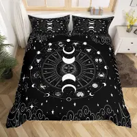 Loussiesd Bettwäsche Set 135x200cm Sonne Mond Galaxie Konstellation Schwarz Weiß mit 1 Kissenbezug 80x80cm Super Mikrofaser
