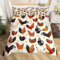 Loussiesd Bettwäsche-Set Kinder Huhn 220x240cm Mehrfarbig 3-teilig Mikrofaser