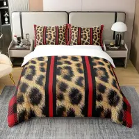 Loussiesd Bettwäsche-Set 220x240cm 3-teilig 100% Baumwolle mit Reißverschluss Mehrfarbig Leopard Geometrie