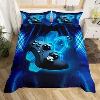 Homewish Bettwäsche-Set Jungen Teenager Blau Gamepad 200x200 cm Mikrofaser