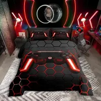Homewish Bettwäsche-Set 135x200 cm Gaming Controller Geometrisch Mikrofaser 2-teilig