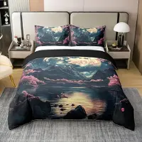 Homewish Bettwäsche Set 220x240cm Kirschblüte 100% Baumwolle Rosa Schwarz 2 Kissenbezüge 80x80cm