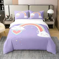 Homewish Bettbezug Kinder 155x220 cm 1 Kissenbezug 80x80 cm 100% Baumwolle Regenbogen Wolke Cartoon