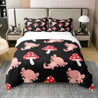 Homewish Bettwäsche Set 135x200 cm 100% Baumwolle Rosa Axolotl Pilz Design mit 1 Kissenbezug 80x80 cm