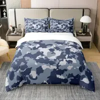 Loussiesd Bettwäsche-Set Camouflage Military Style Blau 155x220cm 100% Baumwolle mit Reißverschluss