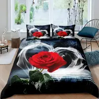 Loussiesd Bettwäsche Set 2-teilig 135x200cm Rot Rose Blumen Design Mikrofaser Atmungsaktiv