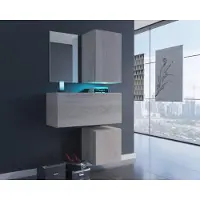 Furnitech F2 Flur Dielenmöbel Garderobenschrank Dielenschrank Schuhschrank Flurmöbel Set Spiegel (LED blau, F2-M-S3)