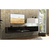 Furnitech Wohnwand Wohnzimmer - Wohnzimmer Möbel mit LED RGB - 16 Farben - Hängend Wohnwand Modern - Regale und TV Schrank (Future C38/HG/BW4 1A - 249 cm)