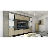 Furnitech Wohnwand Wohnzimmer - Wohnzimmer Möbel mit LED RGB - 16 Farben - Hängend Wohnwand Modern - Regale und TV Schrank (Future 14_HGM_WS_15 1B - 316 cm)