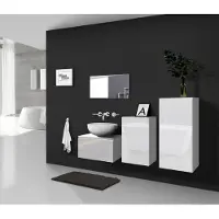 Furnitech ALIUS 39 Badezimmer Bademöbel Badeschränke Spiegel Set (A39/HG/W/2)