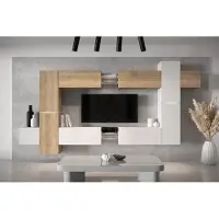 Furnitech Wohnwand Wohnzimmer - Hängend Wohnwand Modern - Regale und TV Schrank - Wohnzimmer Möbel ohne LED (AN91NEW-21SW-M16 MATT)