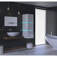 Furnitech ALIUS 15 Badezimmer Bademöbel Badeschränke Spiegel Set (LED RGB (16 Farben), Weiß)