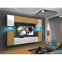 Furnitech Wohnwand Wohnzimmer - Hängend Wohnwand Modern - Regale und TV Schrank - Wohnzimmer Möbel ohne LED (Rodos AN43-17WD-HGM55 1B)