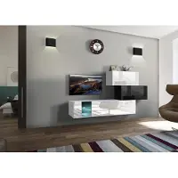 Furnitech Wohnwand Wohnzimmer - Wohnzimmer Möbel mit LED Blau - Hängend Wohnwand Modern - Regale und TV Schrank (Troja AN85-17BW-HG23-1A)