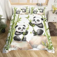 Loussiesd Bettwäsche-Set Kinder Panda 200x200cm Microfaser Mehrfarbig mit Reißverschluss