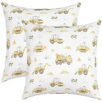 Loussiesd Kissenbezüge 40x40cm 2er Set Gelber Bagger LKW Fahrzeug Design Mehrfarbig Polyester