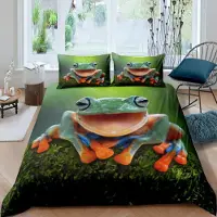 Loussiesd Bettwäsche Set Frosch Tropische Amphibien 135x200 cm 3D Tier Motiv Kinder Grün Mehrfarbig