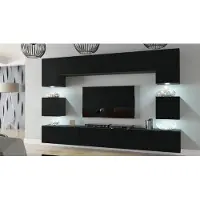 Furnitech Wohnwand Wohnzimmer Möbel (Schwarz-matt) mit LED Weiß - Hängend Wohnzimmerwand Modern - Schrankwand mit Regale und TV Schrank (Nowara AN1-17B-M52 1C Matt)