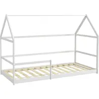 Selius Kinderbett in Hausform mit Gitterstäben und niedrigem Einstieg – Aus massivem Kiefernholz, geeignet für eine Matratze der Größe 190x90 cm