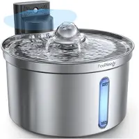 FEELNEEDY 3,5L Katzenbrunnen Edelstahl Kabellos mit Sensor 4000mAh Akku 3 Modi 1 Aktivkohlefilter