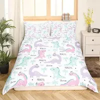 Homewish Bettwäsche-Set Kinder Mädchen Dinosaurier Rosa Lila 155x220 cm 1 Kissenbezug 80x80 cm Mikrofaser