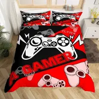 Homewish Bettwäsche Set 135x200 cm Wendbar Rot Schwarz Gamepad Mikrofaser 1 Kissenbezug 80x80 cm