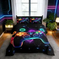 Homewish Bettwäsche-Set 220x240 cm 3-teilig Gamer Motiv Blau Grün Lila Orange Rot Polyester