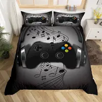 Homewish Bettwäsche Set 155x220 cm Schwarz Grau Kopfhörer Gamepad Motiv Kinder Jungen