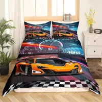Loussiesd Bettwäsche Set Rennwagen für Jungen 155x220 cm mit 1 Kissenbezug 80x80 cm Mehrfarbig Microfaser
